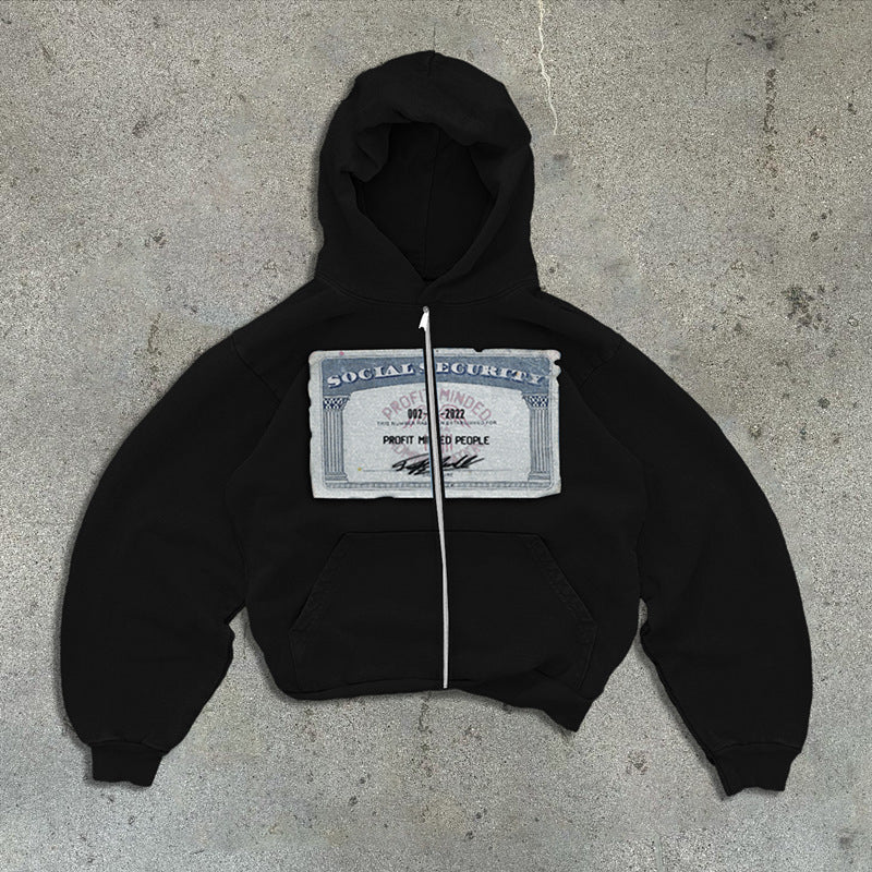 Streetwear Style Money Print Hoodie Loose Zip-Up Sweatshirt