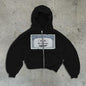Sudadera con capucha estilo streetwear con estampado de dinero, suelta y con cremallera
