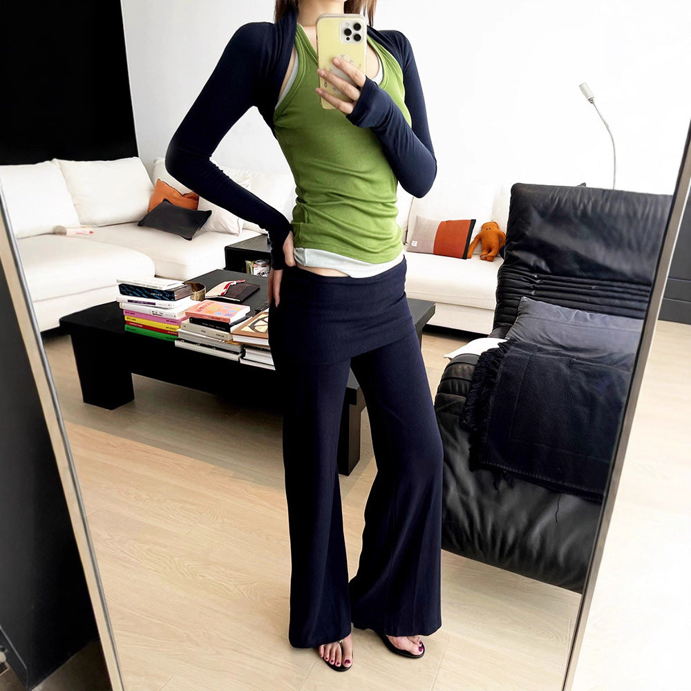 Low waist slim straight leg pants