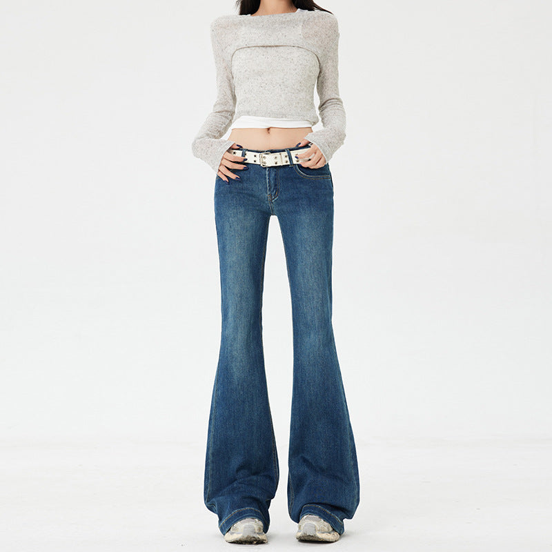 Retro Spicy Girl Flared Jeans Women Low Waist Slim Fit Elasticity Leggings Wide Leg Trumpet Pants