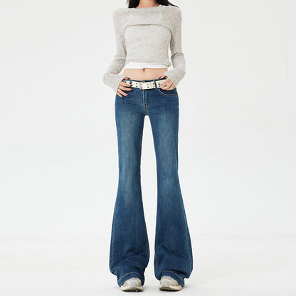 Vaqueros retro acampanados de mujer, tiro bajo, corte ajustado, elásticos, tipo leggings, pata ancha, trompeta