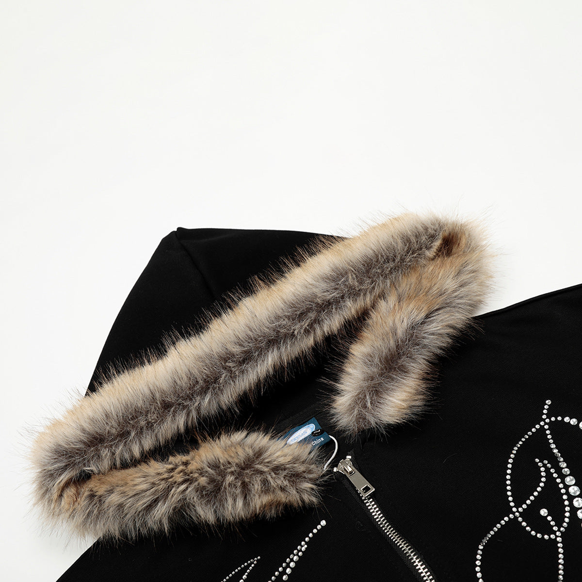 Sudadera con capucha, cuello de piel, chaqueta, sudadera de talle alto