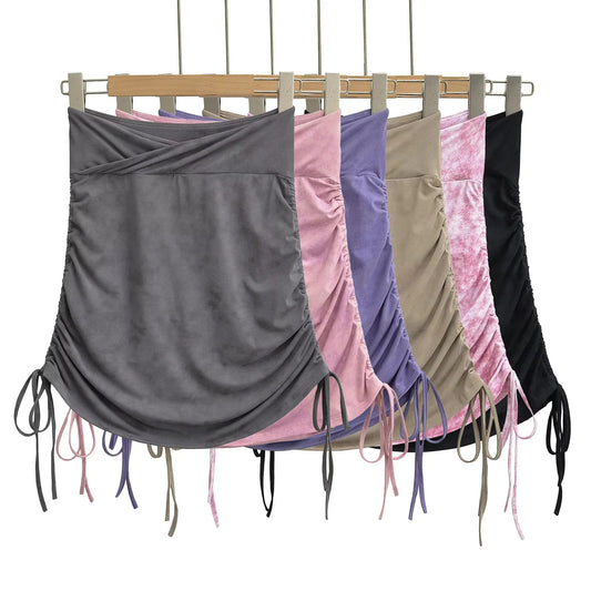 Minifalda corta ajustada de talle alto elástico plisada ajustable tie dye