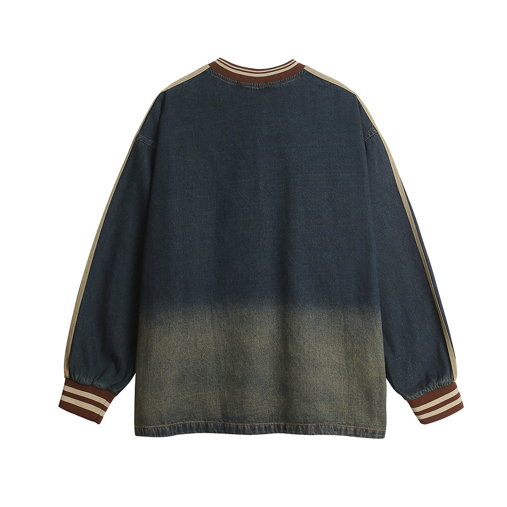 Embroidered washed denim hoodie