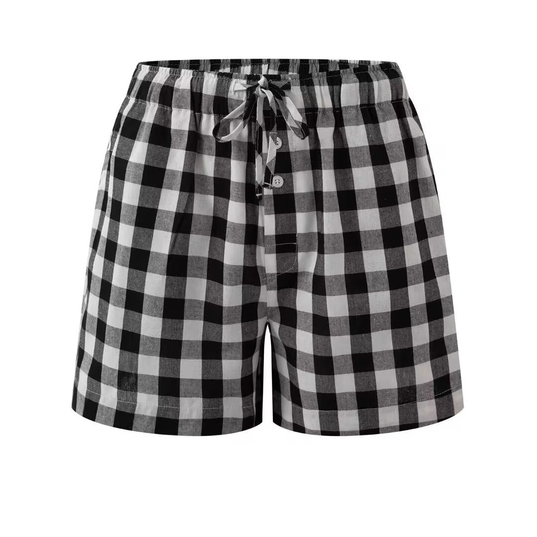 Elastic waist checkered shorts