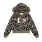 Camouflage star fur collar hooded sweatshirt short hoodie jacket