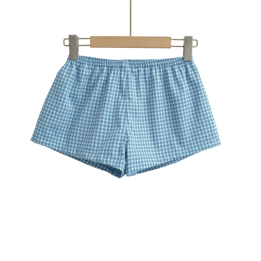 Elastic waist checkered shorts