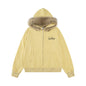 Sudadera con capucha y cremallera con cuello de piel desmontable a rayas, sudadera con capucha para pareja
