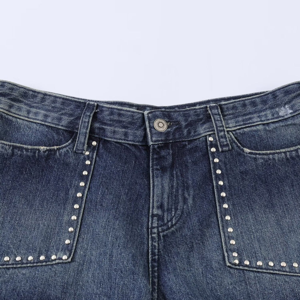Street denim studded shorts