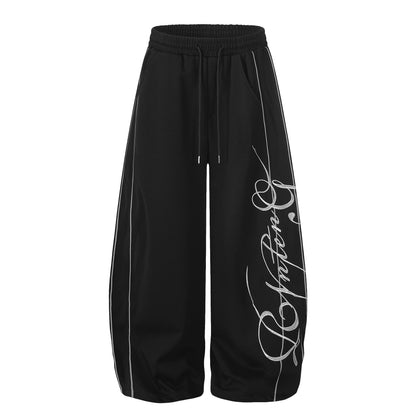 Contrast striped letter embroidery curved knife sweatpants