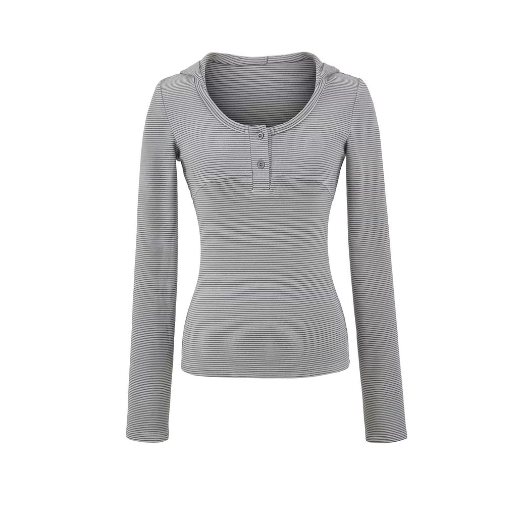 Striped retro striped long sleeved hooded top