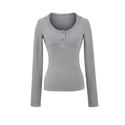 Top de manga larga a rayas retro con capucha