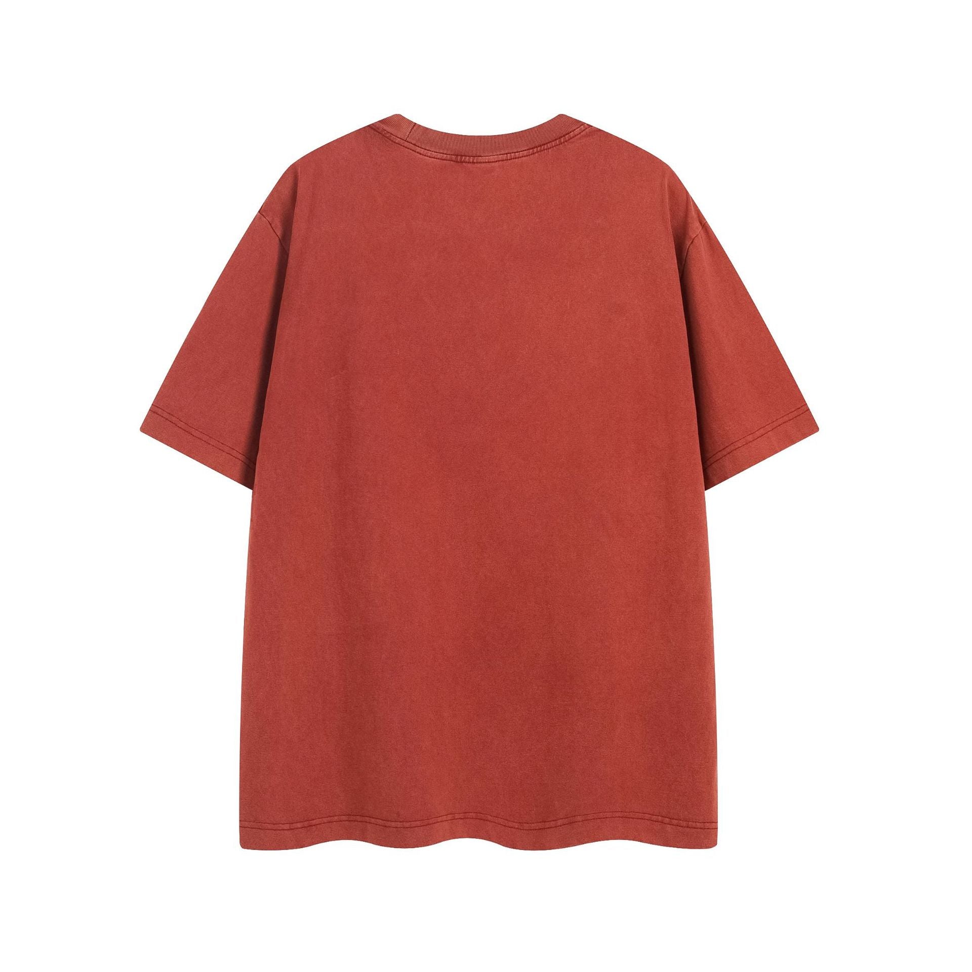 Streetwear Vintage Embroidered Short Sleeve T-Shirt Unisex Cotton Oversize Casual Couple Tee Top