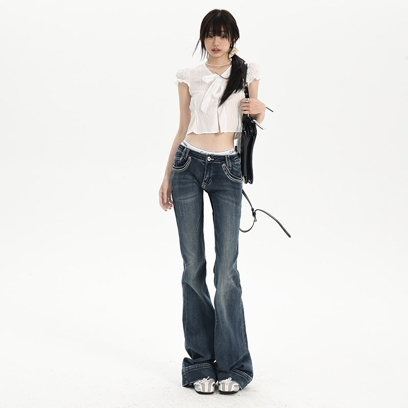 Low-Waist Flared Jeans  Elastic Slimming Trumpet Pants