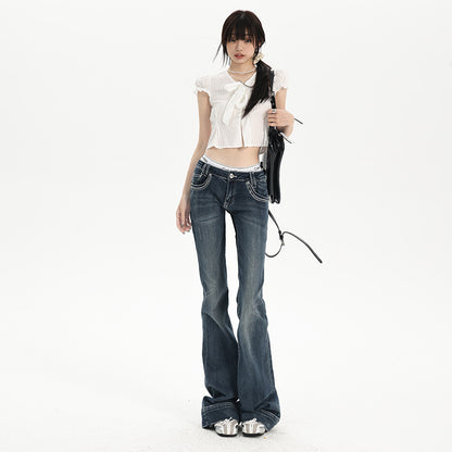 Low-Waist Flared Jeans  Elastic Slimming Trumpet Pants