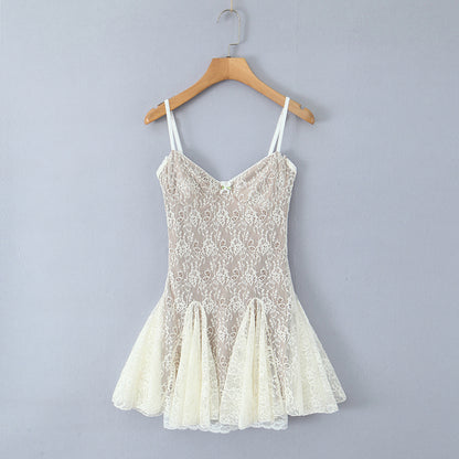 Fitted Lace Sheer Strapless Short Dress