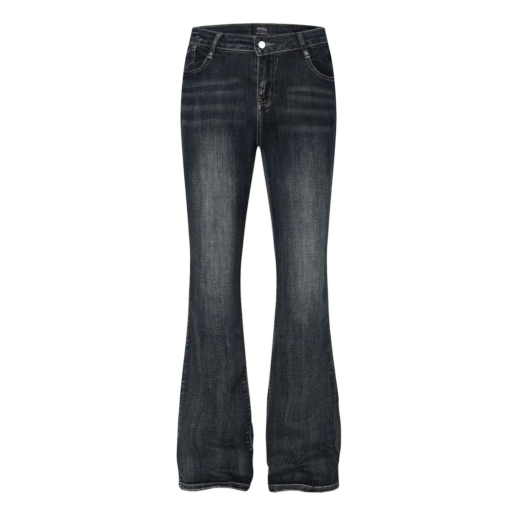 Classic flip low waist micro flared elastic jeans