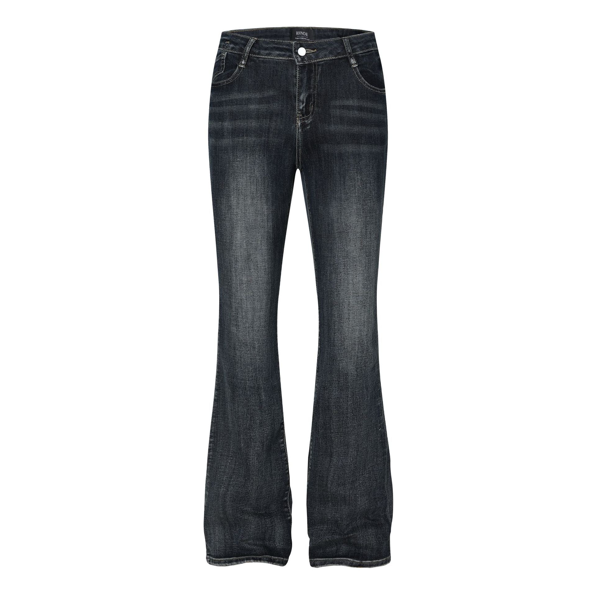 Classic flip low waist micro flared elastic jeans