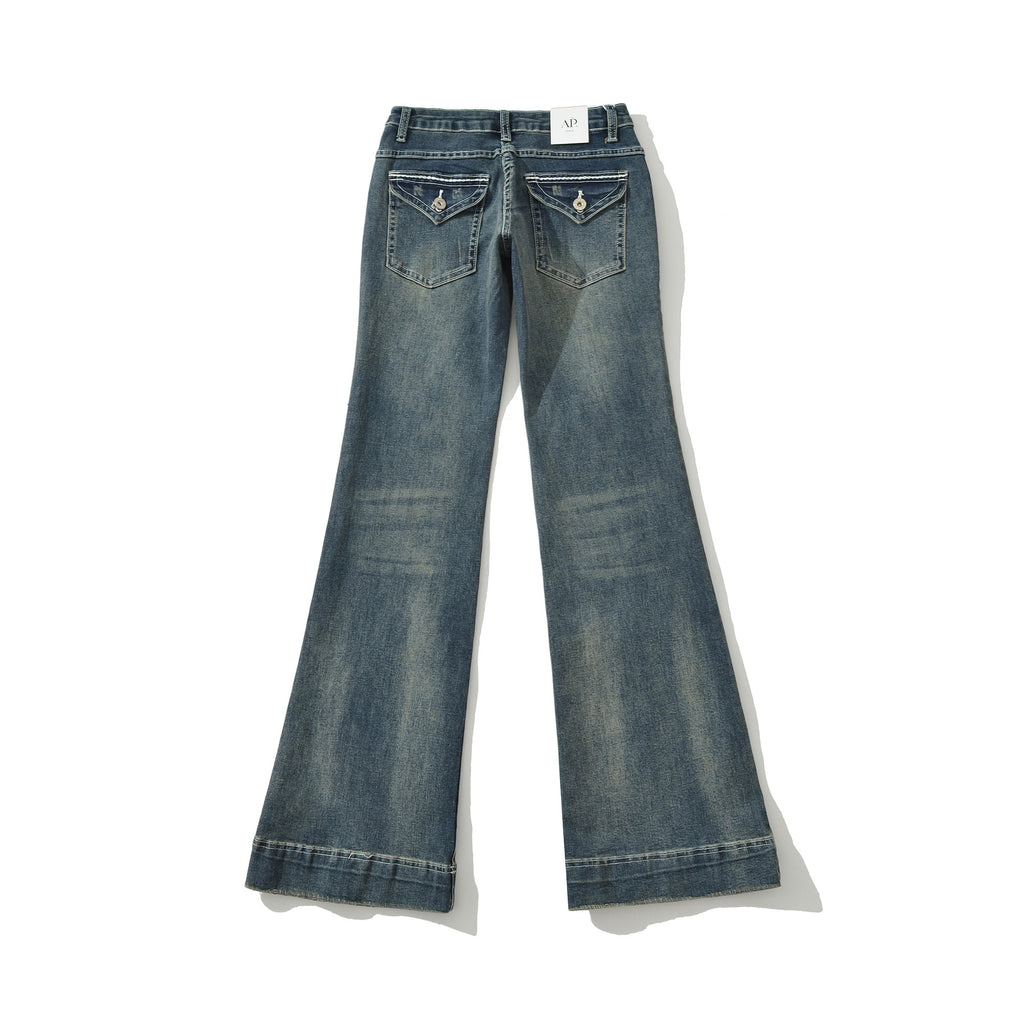 Low-Waist Washed Blue Flared Jeans Comfortable and Versatile Denim Pants