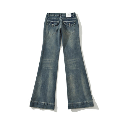 Vaqueros acampanados azul lavado de talle bajo Pantalones de mezclilla cómodos y versátiles
