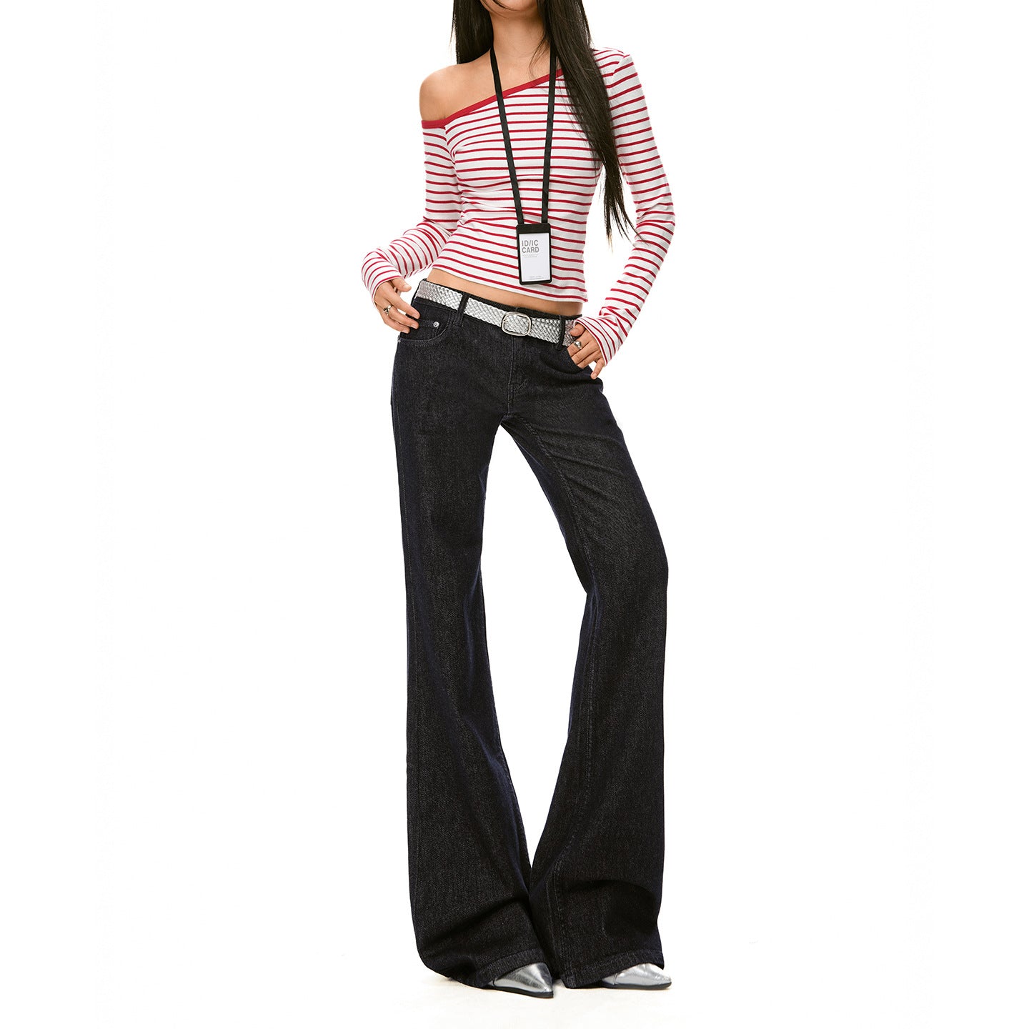 Deep Blue Flared Jeans Low Waist Horsehoe Pants