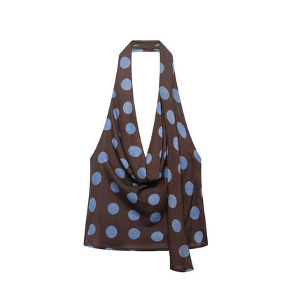 Conjunto de top halter retro de lunares y falda irregular de lunares