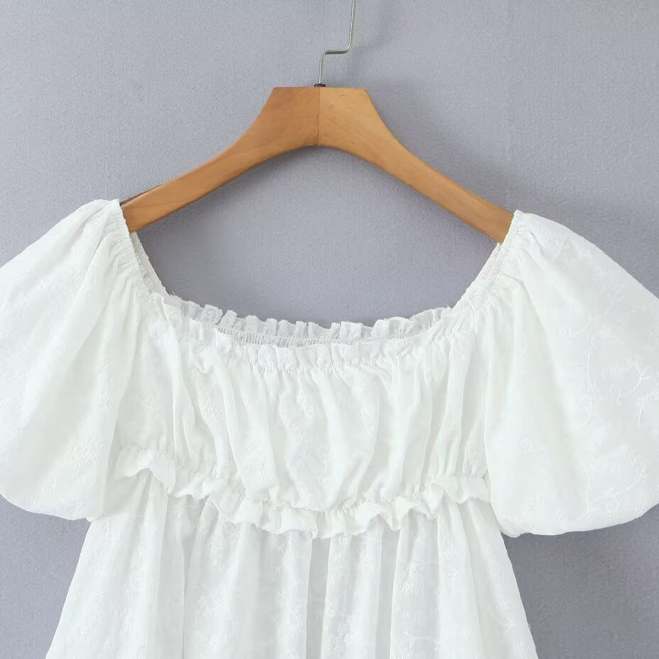 Fashionable  Women's Sweet Puff Sleeve Unique Babydoll Blouse