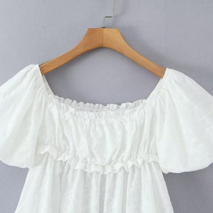 Fashionable  Women's Sweet Puff Sleeve Unique Babydoll Blouse