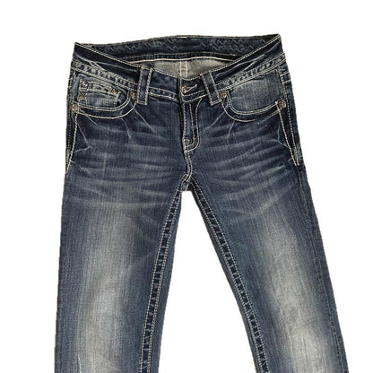 Millennial Spicy Girl Denim Pants Cross Embroidery Design Casual Trousers Low Waist Slimming Long Pants