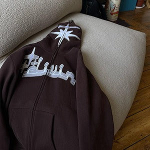 Sudadera con capucha holgada estampada, gótica oscura, para invierno