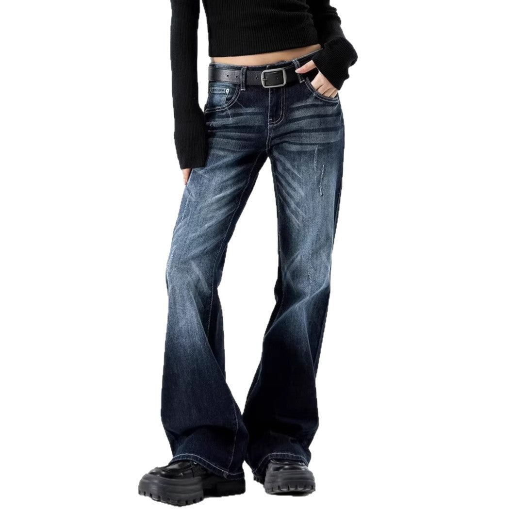 Retro Blue Gray Flared Jeans High Waist Slim Fit Skinny Bootcut Pants