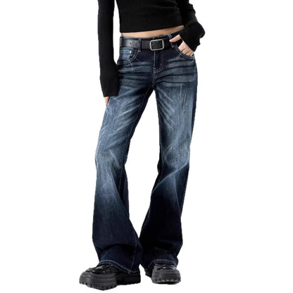 Retro Blue Gray Flared Jeans High Waist Slim Fit Skinny Bootcut Pants