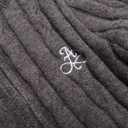 Herringbone Pattern Zip-Up Cardigan Sweater Casual Slim Fit with Double-Headed Zipper
