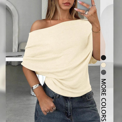 Sexy Single Shoulder Fitted Batwing Sleeve Top