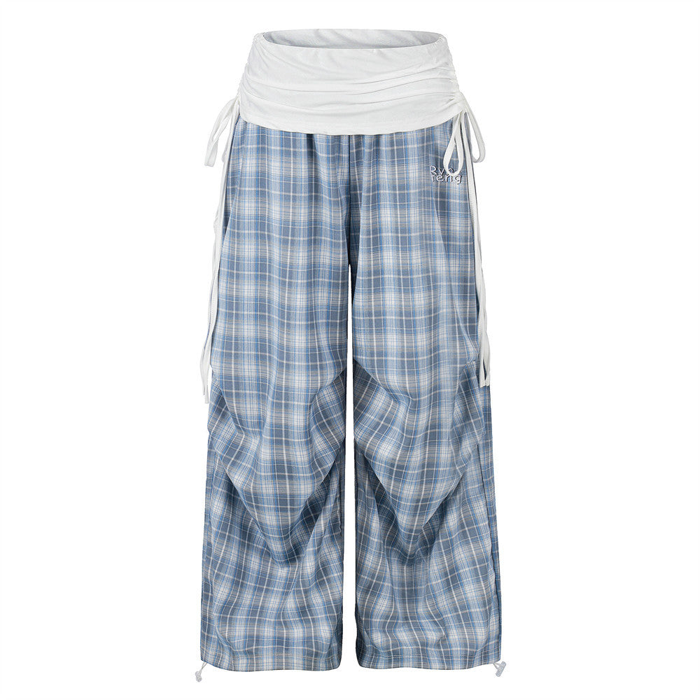 Plaid pleated paratrooper pants