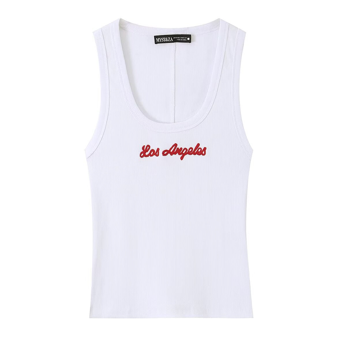 Sleeveless round neck slim fit casual ribbed printed T-shirt