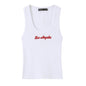 Sleeveless round neck slim fit casual ribbed printed T-shirt