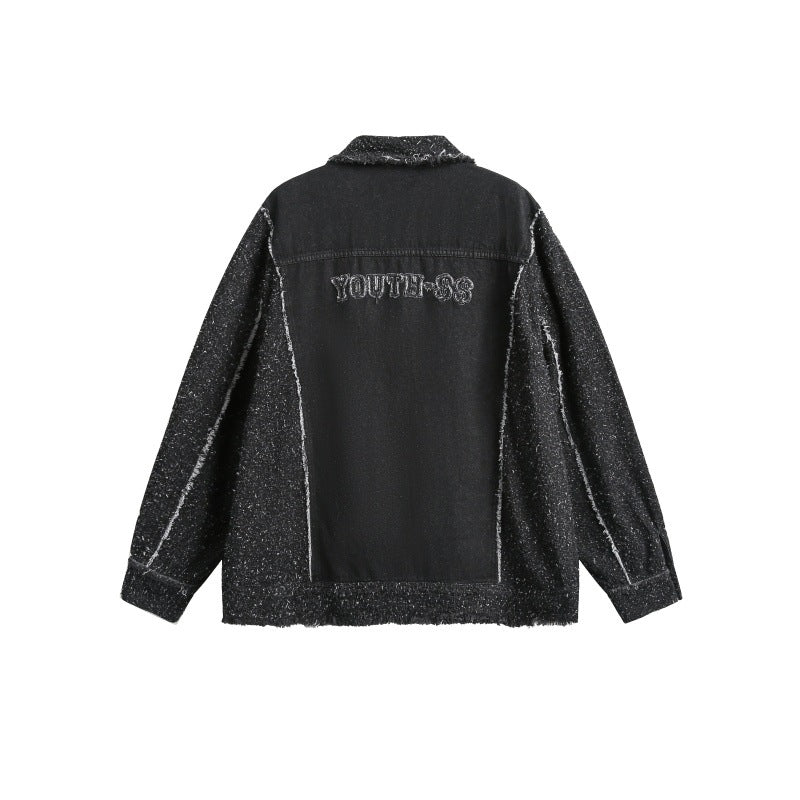 Chaqueta vaquera oversize casual desgastada con patchwork y efecto lavado