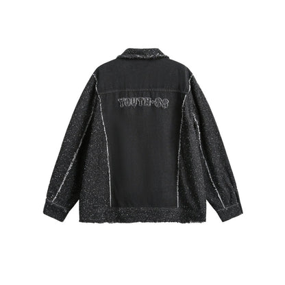 Chaqueta vaquera oversize casual desgastada con patchwork y efecto lavado
