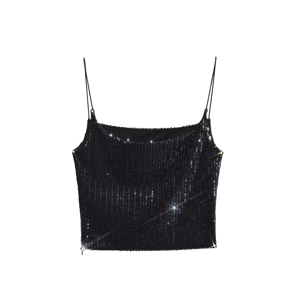 Sequined strapless tank top
