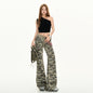 Women's Pants  Camouflage Flare Trousers Casual Low Waist Belted Flared Pants