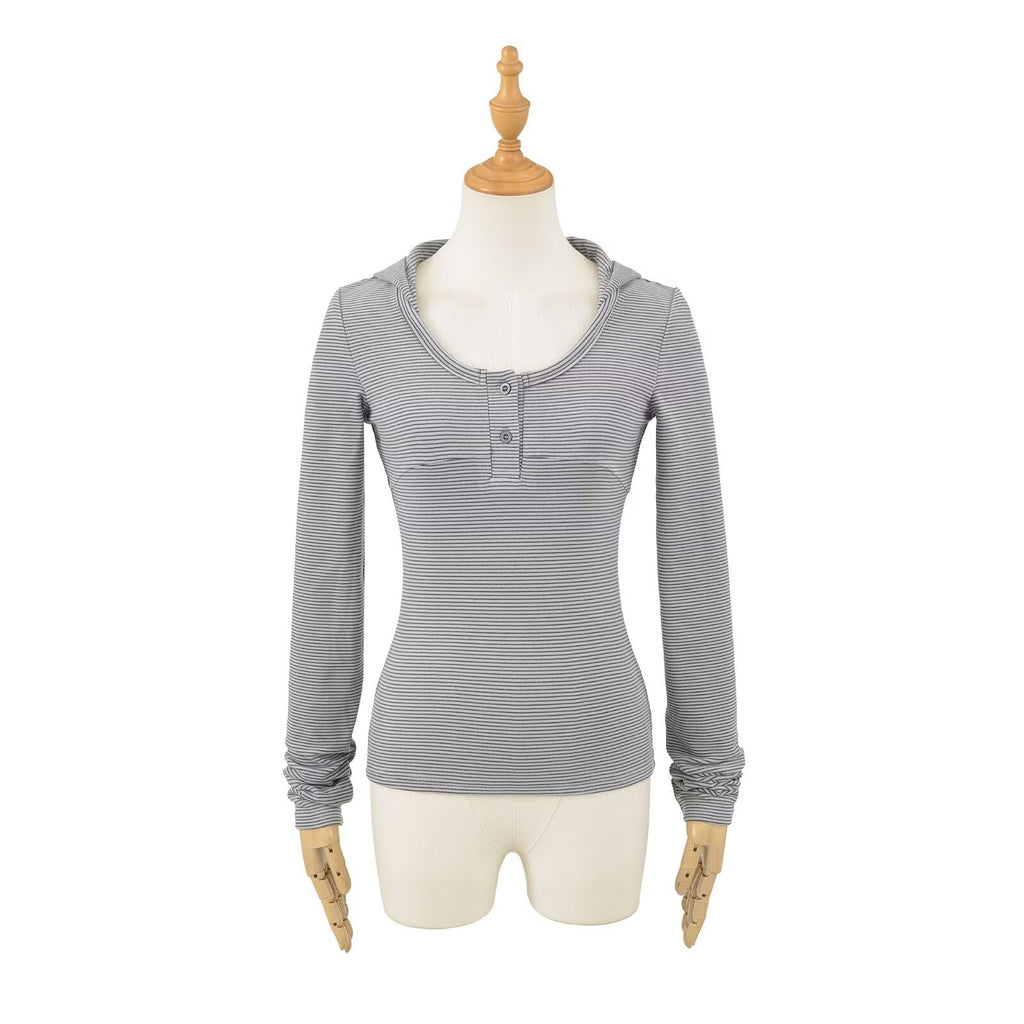 Striped retro striped long sleeved hooded top
