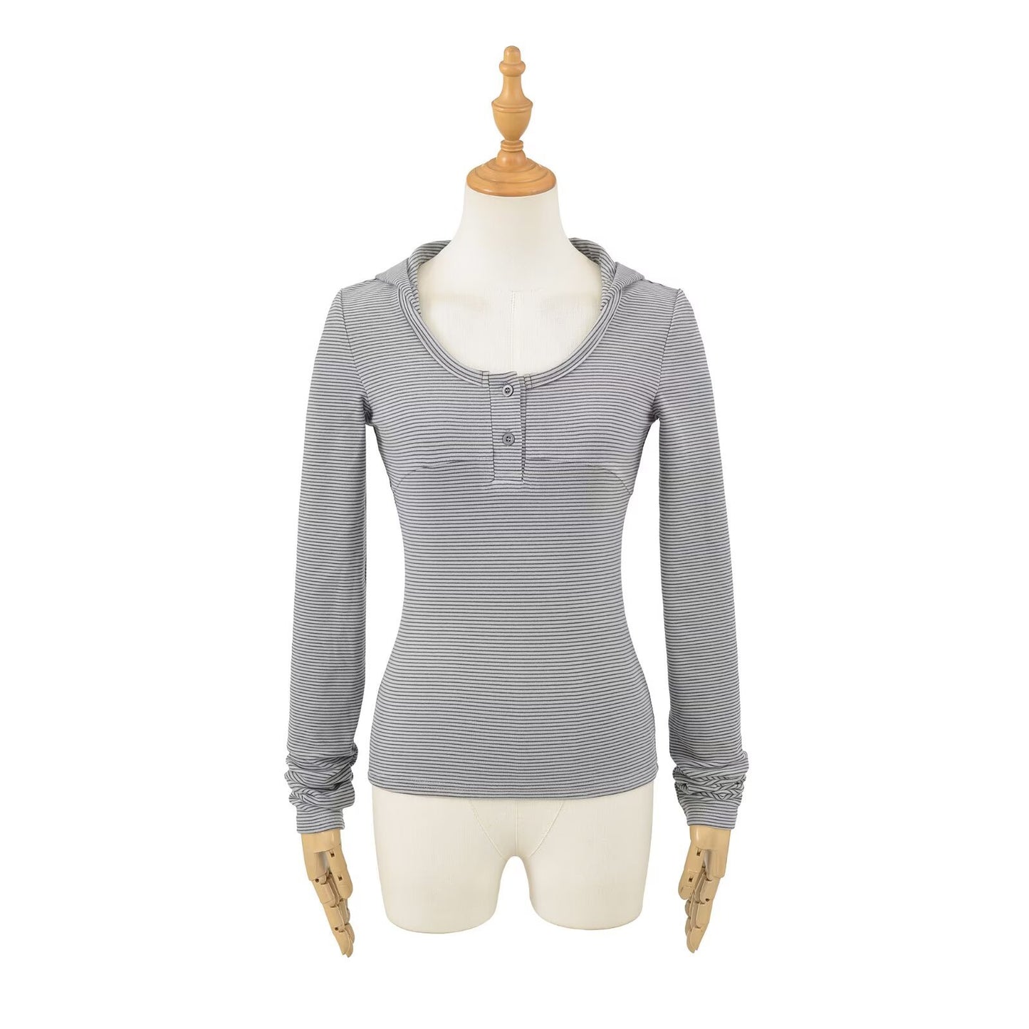 Top de manga larga a rayas retro con capucha