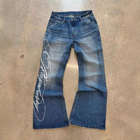 Letter print jeans y2k Harajuku fashion punk street floor pants