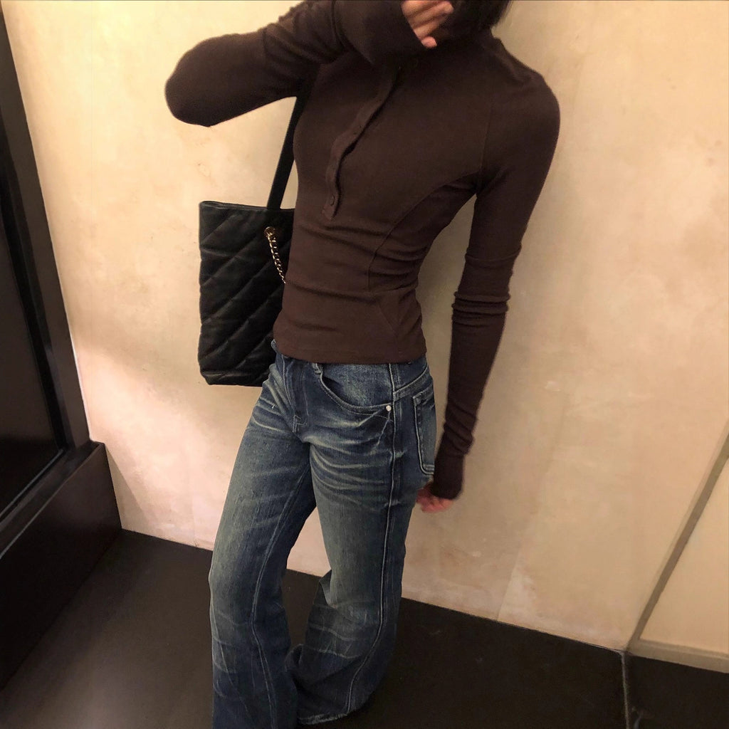 Blue Cat Eye Pattern Low Waist Flared Slim Fit Casual Pants