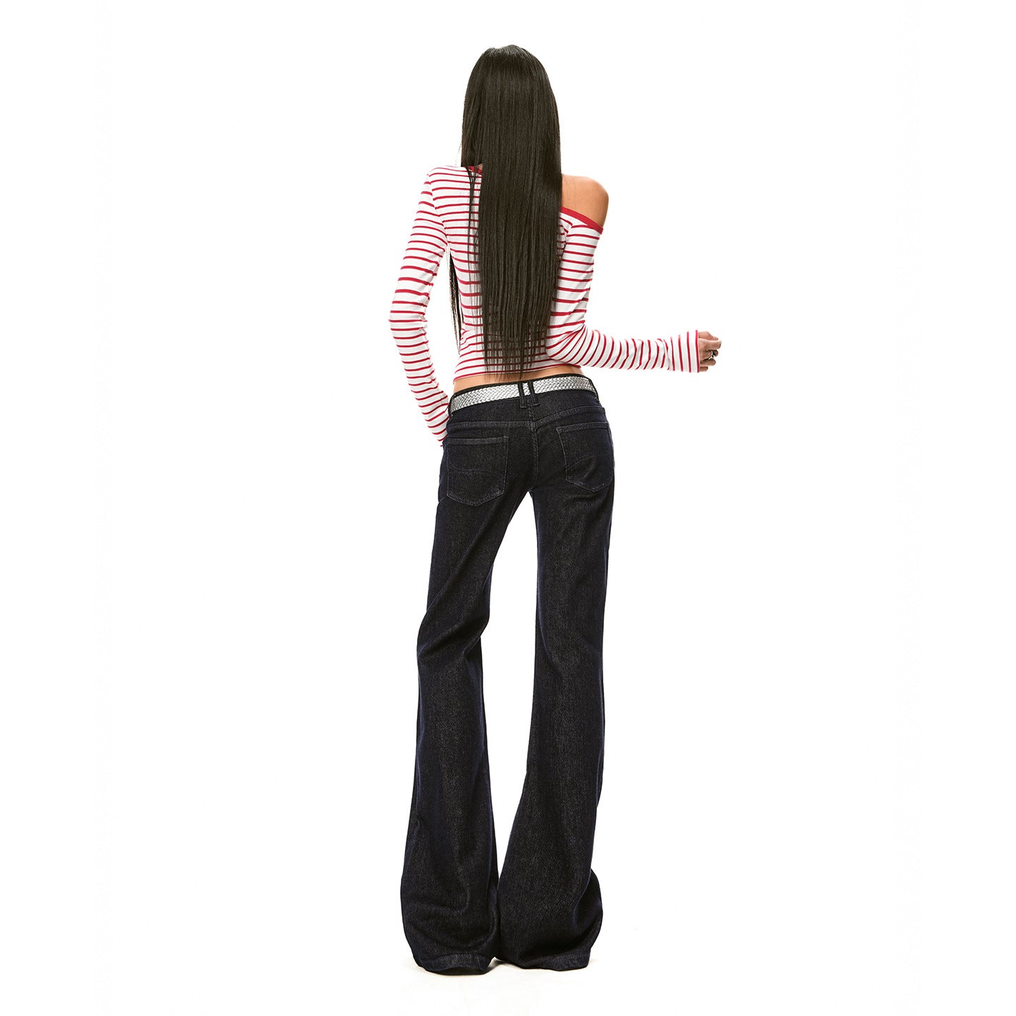 Deep Blue Flared Jeans Low Waist Horsehoe Pants